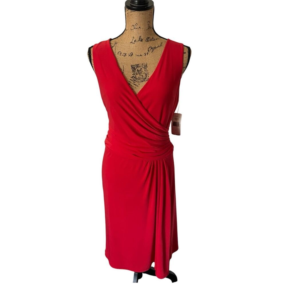 Lauren Ralph Lauren Red Sleeveless Faux-Wrap Dress